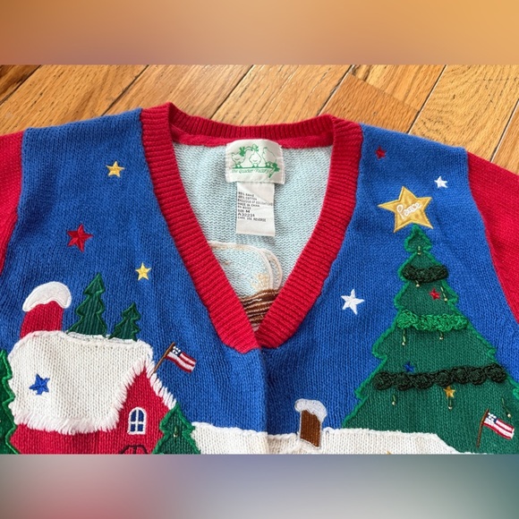 Quacker Factory Christmas Cardigan Sweater Americana Patriotic Angel Flag Size M - Picture 14 of 14